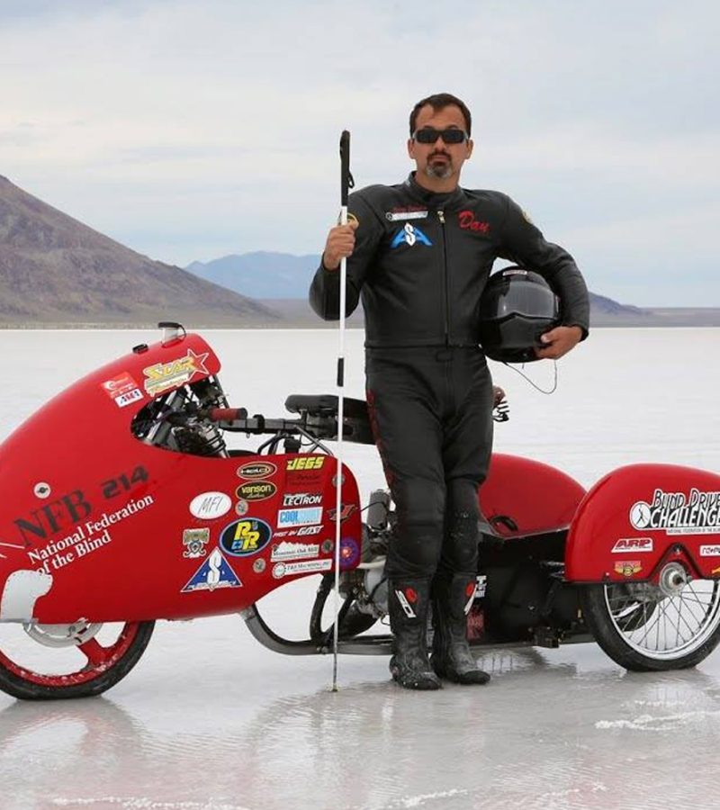 Blind racer Dan Parker set a world record at the Bonneville Salt Flats with his motorcycle.